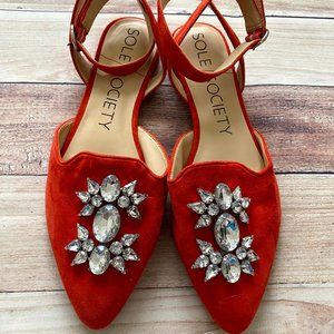 Women's Sole Society So-Pearla Flats | 8M | Embellished | Red Suede